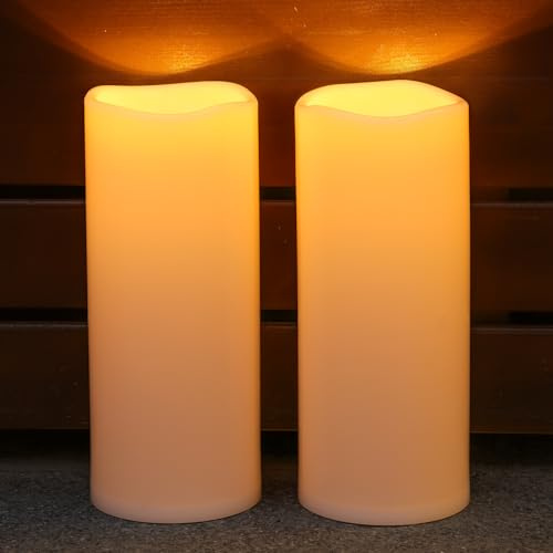 NURADA Large Outdoor Solar Candles Waterproof - 12 x 5 Rechargeable Solar Powered Flameless LED Pillar Flickering Candle for Patio Porch Lanterns Decor - Ivory Set of 2