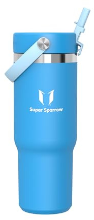 Sparrow Botella Termica 900ml Tumbler Vaso Termico con Pajita-Termo con Asa | Botella Agua Acero Inoxidable Taza Térmica Café, Antifugas sin BPA, Frío y Caliente, Lavavajillas, para Coche, Portavasos