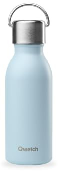 Qwetch - Trinkflasche 350ml Edelstahl Pastellblau Active - Kleine Thermosflasche aus 90% recyceltem Inox - 24h Kalt & 12h Heiß - Isolierflasche, Auslaufsicher, BPA-frei & Kompakt