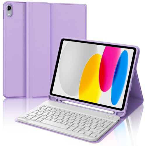 Coque Clavier pour iPad A16 11e Génération 2025/10e Génération 2022, AZERTY Français Housse Clavier Bluetooth Magnétique Détachable avec Porte Crayon pour iPad 10/11eme Gén 10.9/11 Pouces-Violet Clair