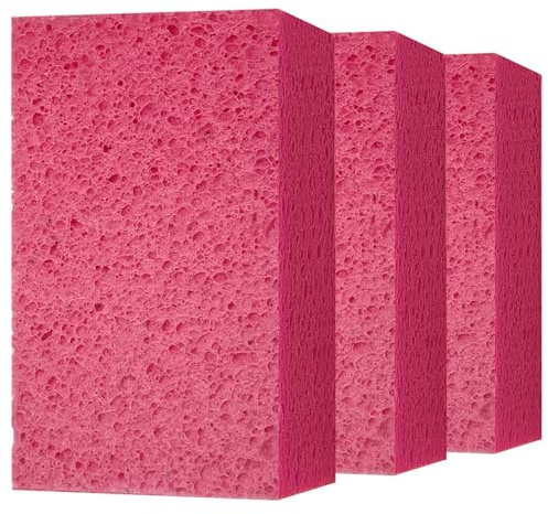 Car Wash Sponges, 3 Pack Extra Thick Large Cleaning Sponge Multi-Purpose for Bathroom Kitchen Bike Boat, Large Size Sponges 4'' X 6'' (Pink)