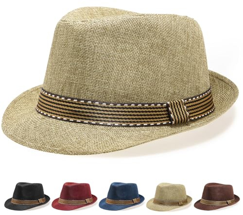 Initlove Cappello Fedora unisex classico Panama cappelli a tesa corta Trilby cappelli, cachi, Taglia unica