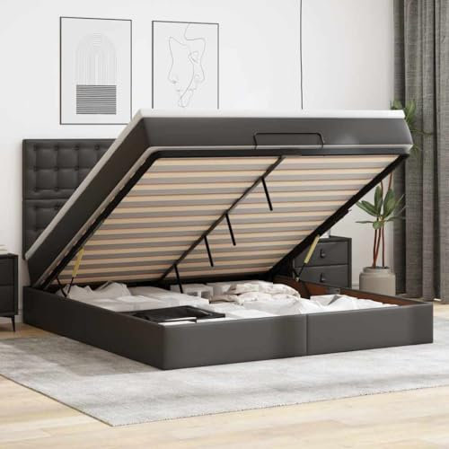 MOBCANT Ottoman-Bett mit Matratze, Bettsystem Bettstütze Polsterbett Betten Geeignet für Schlafzimmer Gästezimmer Wohnungen Schulen Schwarz 160x200 cm Kunstleder