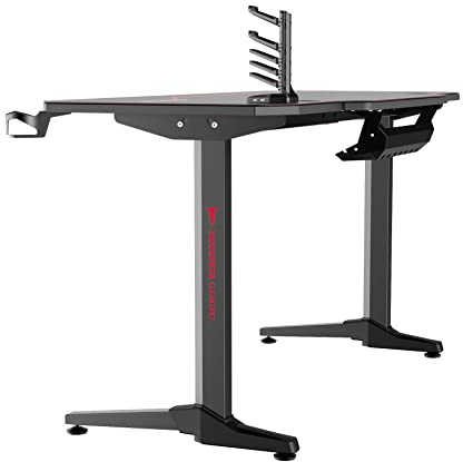 BERSERKER Gaming-Schreibtisch mit Carbonfaser-Oberfläche, elektrisch höhenverstellbar 72-124 cm, USB-Hub, Kopfhörerhalter, Schwarz
