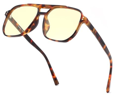 FEISEDY Retro 70er Blaulichtfilter Brille Hellgelb Getönt G2835 | 99.99% Blaulicht-Blockierende Gaming Computerbrille, für Herren Damen