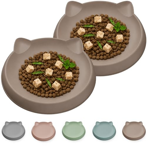 Wingcases Katzennapf für zarte kleine Innen-Kätzchen (2pcs, Beige, Weiches Silikon) Fressnapf Flach Futternapf Teller Breit Schutz der Katzenbarthaare Katzen Zubehör