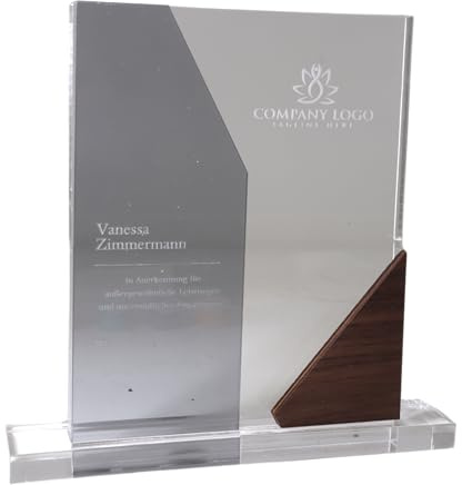 Pila Stone Acrylglas Award Personalisiert, Trophäe aus Acrylglas mit Edelholz, Firmen Mitarbeiter Jubiläum, Unternehmen Auszeichnung für besondere Leistungen, Acryl Glas Pokal (Schwarz durchsichtig)
