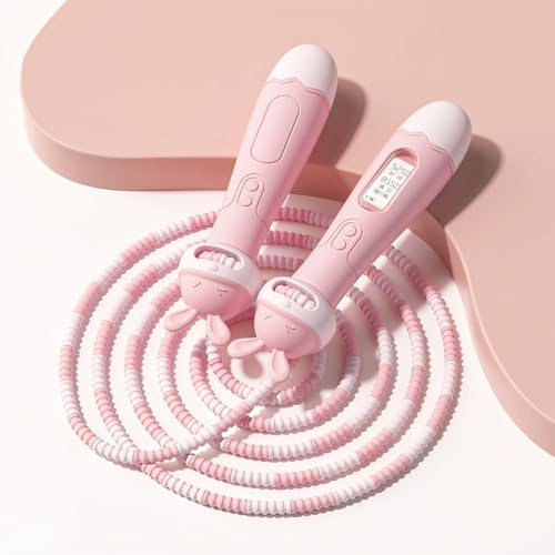 flintronic Sprungseil Kinder Verstellbare, Kids Skipping Rope mit Cartoon-Griff Geschenke, Zähl-Springseil für Kinder, Verhedderungsfrei, für Jungen und Mädchen (Rosa)