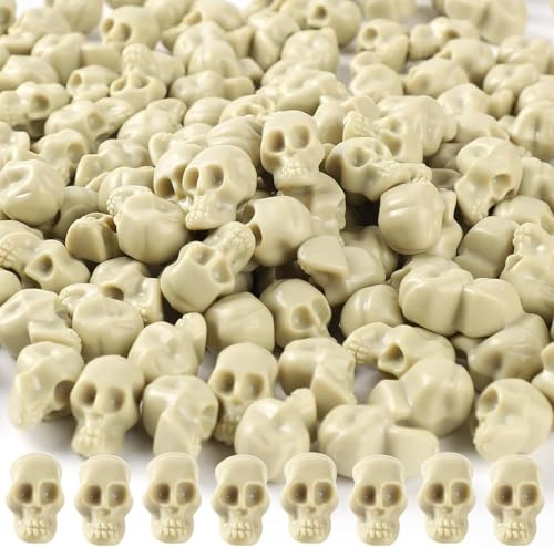 QIZHIQIAMY Mini Totenkopf Halloween 120 Stück 2cm Klein Totenkopf Perlen Kleiner Schädel Deko für Halloween Drinnen Tisch, Blumentopf Dekoration