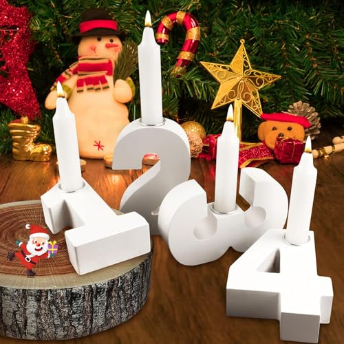 4 Stück Adventszahlen Kerzenhalter, 1-4 Zahlen Kerzenständer, 1-4 Kerzenhalter Zahlen, Adventskranz, Holz Kerzen-Halter für Advent, Weihnachten, Haus Kerzen Dekoration
