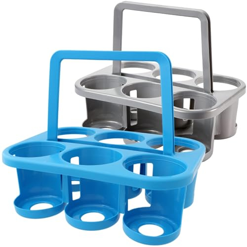 SUSTANIA Flaschenträger 2er Set Getränketräger 6-Loch Design 28x32,5x23,5cm blau grau Plastik Transportbox für Flaschen Becher