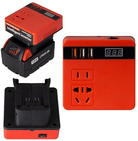 Convertidor Inversor Batería Litio 120 W Banco Energía 18 V 21 V A 110 V 220 V Transformador Inteligente Multifunción Uso Doméstico Y Exterior Inversor para Coche(Red)