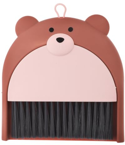 WRITWAA Mini escoba con recogedor en forma de oso para escoba de mano y recogedor de plástico, pequeño recogedor y juego de cepillos, adecuado para teclados de mesa y jaulas de animales