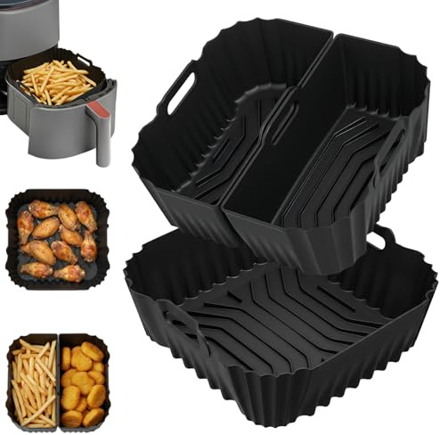 3 Piezas Molde Silicona Freidora de Aire, 19-23cm Molde Silicona Air Fryer para Ninja MAX Pro Freidora de Aire, 6,2L, Reutilizable Cuadrado Airfryer Accesorios Freidoras de Aire para Cosori 5,5-6,2L