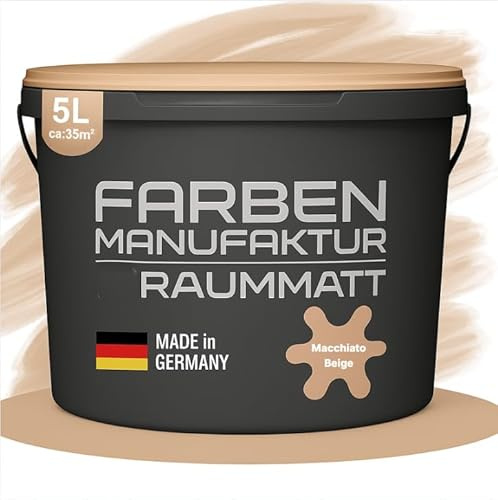 Farben Manufaktur (T) raummatt Wandfarbe Innenwandfarbe Innenfarbe Dispersionsfarbe Trendfarbe 2025 1/2/5/10L (macchiato beige, 5 Liters)