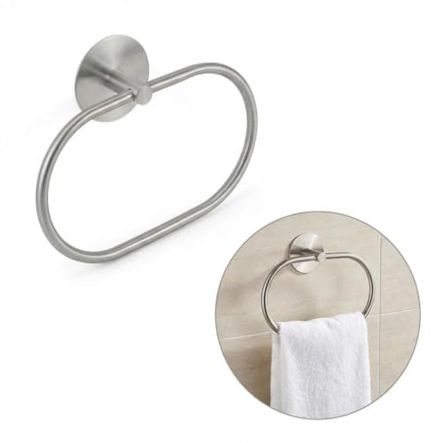 Bathroom Towel Ring Holder, Self Adhesive Hand Towel Stainless Steel No Drill Wall-Mounted Towel Hanger Wall Modern Oval Design Towel Holder, Polished Heavy Duty Easy Installation for Bathroom Kitchen