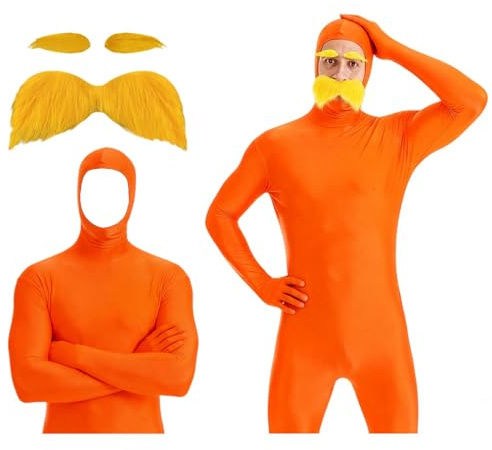 Stealth Suit For Adults And Kids,2026 Orange Jumpsuit Costume Adult Yellow Mustache And Eyebrows Jumpsuit Full Body Open Face Bodysuit Cosplay