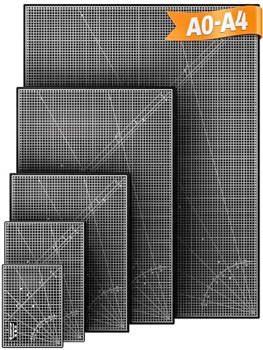 CRAFTUS Schneidematte A4 Schwarz-Grau [22x30cm] | Bastelunterlage selbstheilend mit 5-lagigem Schnittschutzkern | Bastelmatte mit beidseitigen Präzisionsmuster & Winkelmesser