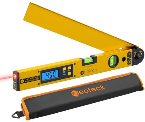 Neoteck Digitaler Winkelmesser 400mm mit LCD Laser Wasserwaage 0-225° Digital Neigungsmesser Winkelmessgerät für vertikale horizontale Doppel Wasserwaage - Golden