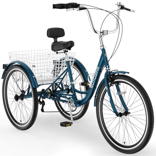 MOONCOOL Adult Tricycles 3 Wheel 7 Speed Trikes, 20/24/26 inch Adult Trikes 3 Wheeled Bike with Basket for Seniors, Women, Men