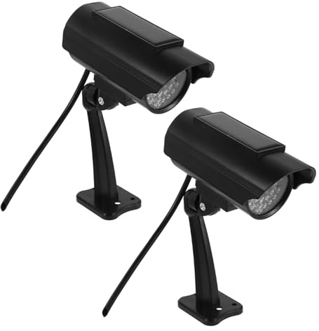 BAZEITFLOW 2 Pezzi Telecamere Finte di Sicurezza a Circuito Chiuso Wireless da Esterno e Interno, Telecamera Finta Cctv Luce Simulata Solare, Set da 2 Pezzi per Uffici, Negozi e Garage