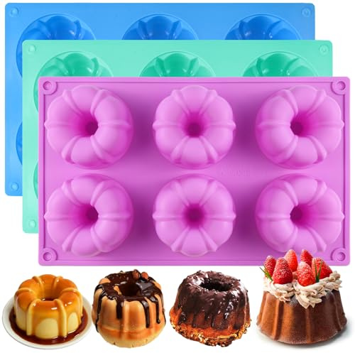 SIQINZONGWA Mini Fluted Tube Cake Pan, 3 Pcs Mini Bundt Cake Pans for Baking 18 Cavity Silicone Baking Molds for Cupcake, Cornbread, Brownie, Donuts, Jello