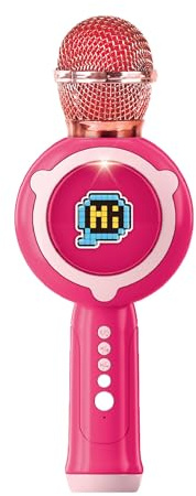 Baroni Toys Microfono Bluetooth per Bambini 3+ Anni con Luci, Microfono Giocattolo Musicale con Effetti Sonori e Luminosi per Piccoli Cantanti, Microfono Rosa per Bambine, 8x8x24cm