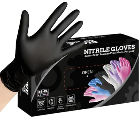 Guanti in nitrile – Guanti usa e getta da cucina | senza polvere, senza lattice, resistenti alla foratura, adatti per alimenti, comodi – casa, soggiorno, cucina, pulizia, esame, tintura, 100