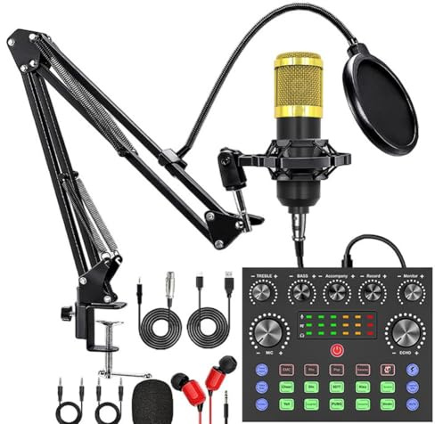 Tacdas V8S Scheda Audio Live Bundle per Podcast Musica/Registrazione, con Set Microfono, Streaming Live per Dispositivi DJ Disco