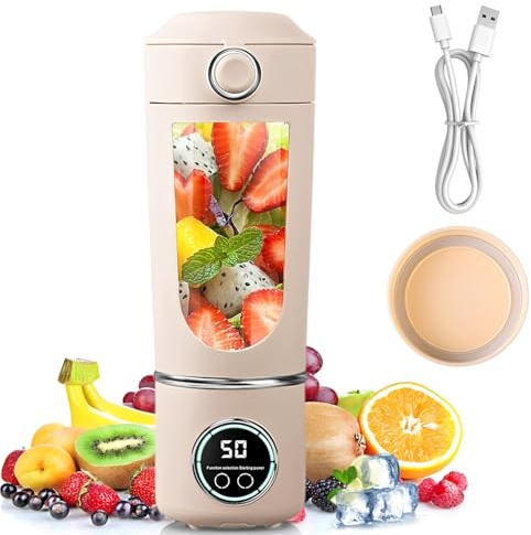 Mixeur portable, Mixeur Smoothie 700 ml, Mini-blender avec 12 lames en acier inoxydable et affichage numérique, Mixeur rechargeable pour shakes et smoothies, petit pour les voyages, la cuisine, le