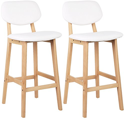 WOLTU Taburetes de Bar Juego de 2, Taburete Alto Cocina con Acolchado Asiento y Respaldo, Blanco