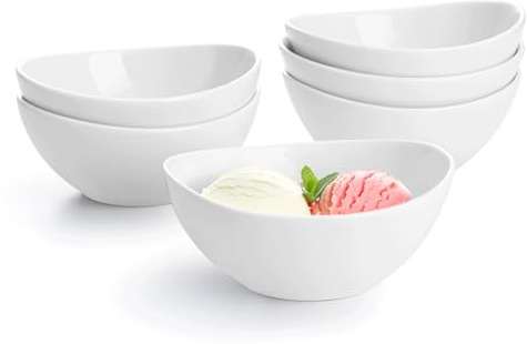 Sweese 10 oz Small White Porcelain Bowls - Set of 6 Dessert, Ice Cream, Snack & Yogurt Bowls, Ceramic Serving Bowls for Rice or Soup