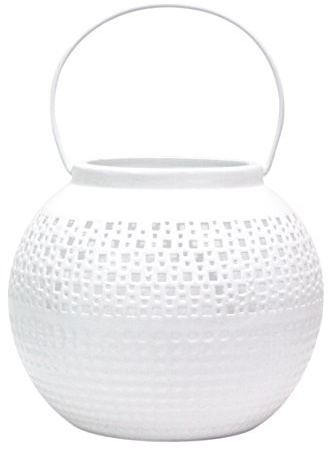 Orientalisches Windlicht Bamika handgefertigt aus Metall in Weiß 16 cm