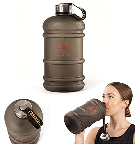 Phoenix Fitness Water Bottle - 2L Drinks Bottle with Leakproof Cap and Carry Strap - Lightweight Bottle for Sports, Gym & Travel - BPA Free & Non Toxic - Black