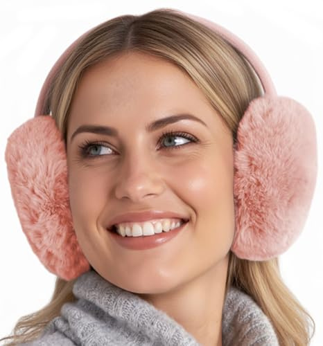 Brook + Bay Cache Oreille en Fausse Fourrure - Protege Oreille Pliable pour Femme Adulte - Protection Oreilles Épaisse et Douce Protège Froid pour Hiver Ski Randonnée - Rose