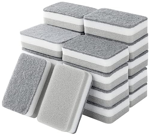 Jufjsfy ÉPonges à RéCurer Robustes, éPonge à Vaisselle Double pour Cuisine, éPonge à RéCurer Multi-Usages pour Nettoyage en Profondeur, 20 PièCes Grises