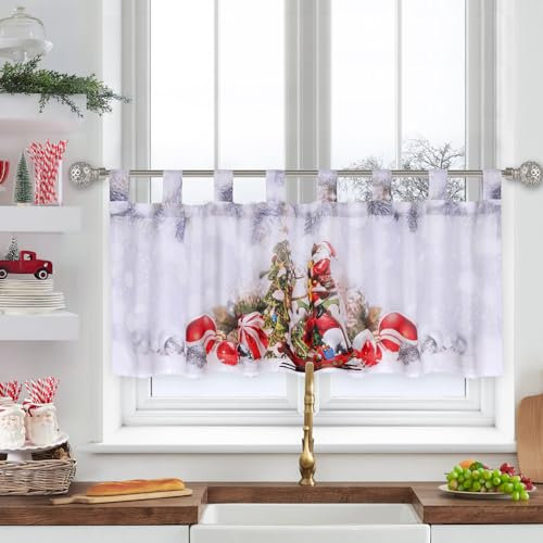 Alishomtll Scheibengardine Weihnachten Gardine, Romantisch Bistrogardine Hanging Curtain, Vorhänge mit Schlaufen, kurz Gardine für Küche Kinderzimmer 45x120 cm (Traumhaft Weihnachtsmann)