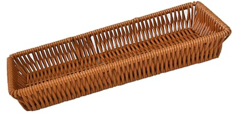 RT&BS Wicker Cutlery Basket, Small Wicker Bread Basket for Table, Cutlery Storage Baskets, Reusable Handmade Woven Storage Baskets for knives, Forks, Spoons, Chopsticks, Pastry (1pcs, Rectangle)