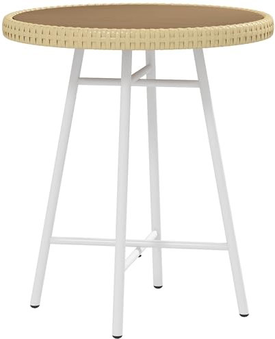 Outsunny Mesa Auxiliar de Ratán Sintético Mesa de Centro Redonda con Tablero de Madera Plástica y Marco de Acero Galvanizado Carga 30 kg para Terraza Balcón Jardín 50x50x55 cm Natural