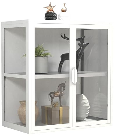 VCM Glasvitrine hängend | Vitrine Glas mit ESG-Sicherheitsglas | Maße ca. H. 65x60x35 cm | Hängevitrine Glas | Modern und platzsparend | Glas Vitrinenschrank - Flokas S