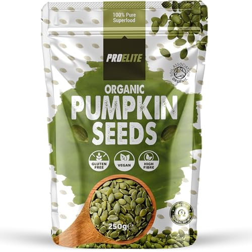Organic Pumpkin Seeds 250g - Naturally Gluten Free and Vegan Approved Raw Pumpkin Seed Kernels AA Raw Highest Grade Seed UnRoasted UnSalted by PROELITE