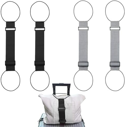 4 Piezas Correa Maleta, Cinturones de Sujeción Elásticos Ajustables para Equipaje, Correas para Bolsos, Cinta de Fijación para Equipaje, Accesorios de Viaje para Maletas Bolsos(Negro, Gris)