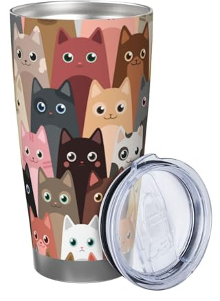 Xinvast Cat Coffee Tumbler Vacuum Insulated Stainless Steel Water Bottle Travel Mug for Mom Dad Friends 20 oz