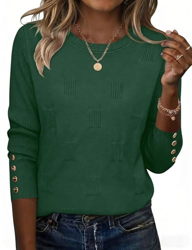 Rapbin Jersey para mujer, manga larga, elegante, para primavera e invierno, cuello redondo, blusa, verde, M