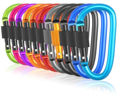 Karabiner mit Schraubverschluss, 11 Stück Schlüsselanhänger Karabiner D Form Karabiner Set, Aluminium Mehrfunktionale Karabinerhaken für Camping Wandern Oder Reisen (11 Farben)