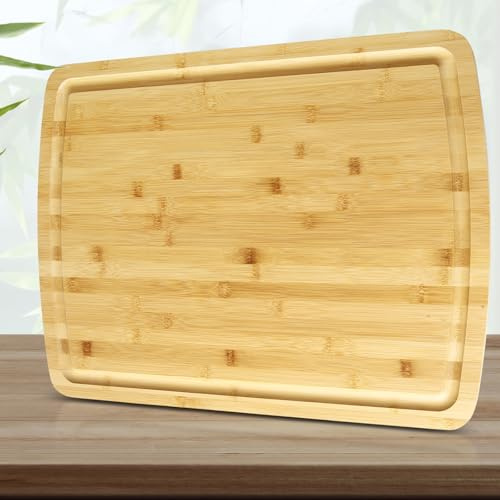 Extra Large Carbonized Bamboo Long Cutting Board, 18x12 Inch Butcher Block Chopping Carving Board with Juice Groove for kitchen, Turkey, Meat, Vegetables, BBQ