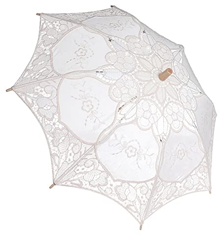 Garosa Spitzenschirm, Eleganter Spitzenschirm aus Baumwolle mit Holzgriff für Hochzeits-, Braut- und Partydekorationen, 38 Cm und 60 Cm Optionen