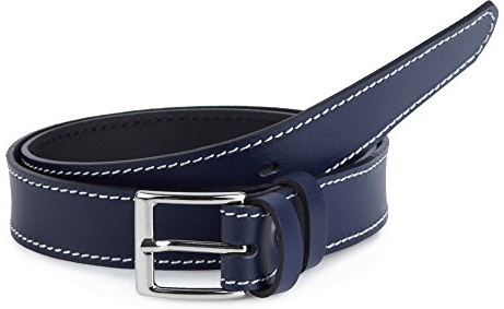 Ladeheid Cintura per Bambini in 100% Vera Pelle K1D5 (Blu Marino/Bianco, 70 cm, Lunghezza totale 89 cm)