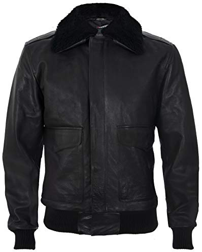 Infinity Leather Blouson Aviateur en Cuir Véritable Pour L'Aviateur Pilote Noir Air Force A2 USAF