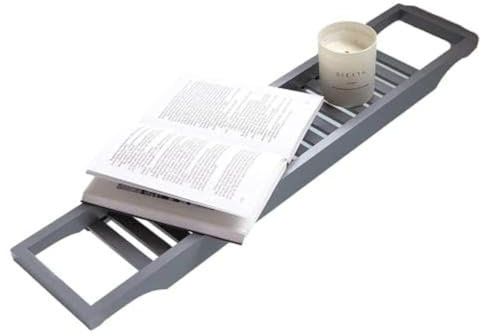Vencier Eco-Friendly Slimline Bamboo Bath Bridge Rack Caddy Shelf- (Grey)